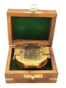 Brass Brunton-style nautical compass in a wooden presentation box. 